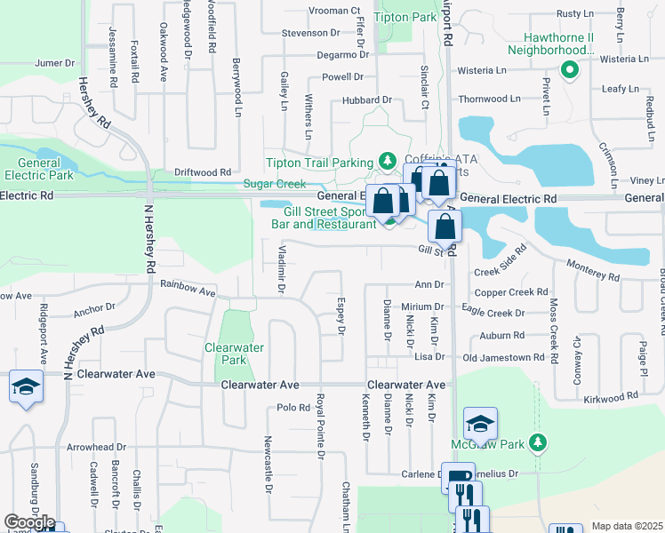 map of restaurants, bars, coffee shops, grocery stores, and more near 30 Rounds Road in Normal