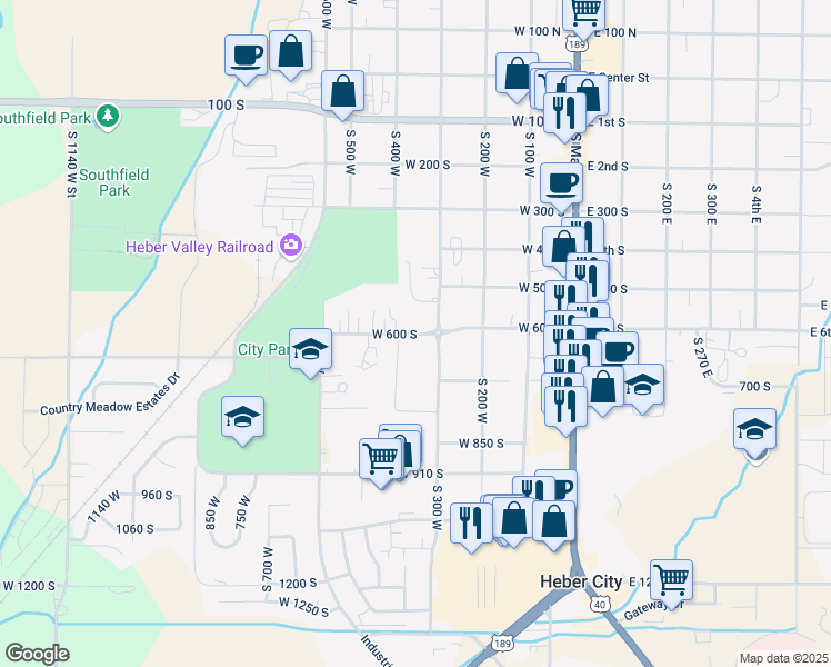 map of restaurants, bars, coffee shops, grocery stores, and more near 370 West 600 South in Heber City