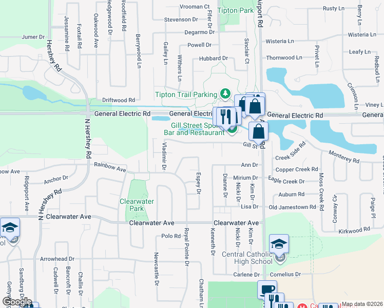 map of restaurants, bars, coffee shops, grocery stores, and more near 30 Rounds Road in Normal