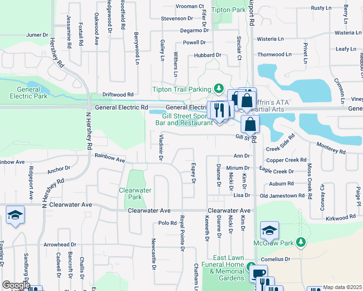 map of restaurants, bars, coffee shops, grocery stores, and more near 30 Rounds Road in Normal