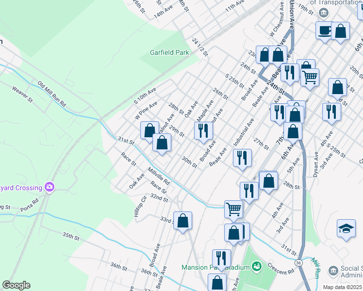 map of restaurants, bars, coffee shops, grocery stores, and more near 2951 Maple Avenue in Altoona