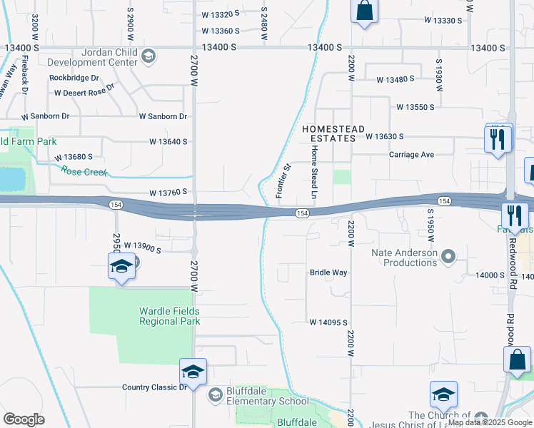 map of restaurants, bars, coffee shops, grocery stores, and more near 2467 Bangerter Highway in Bluffdale
