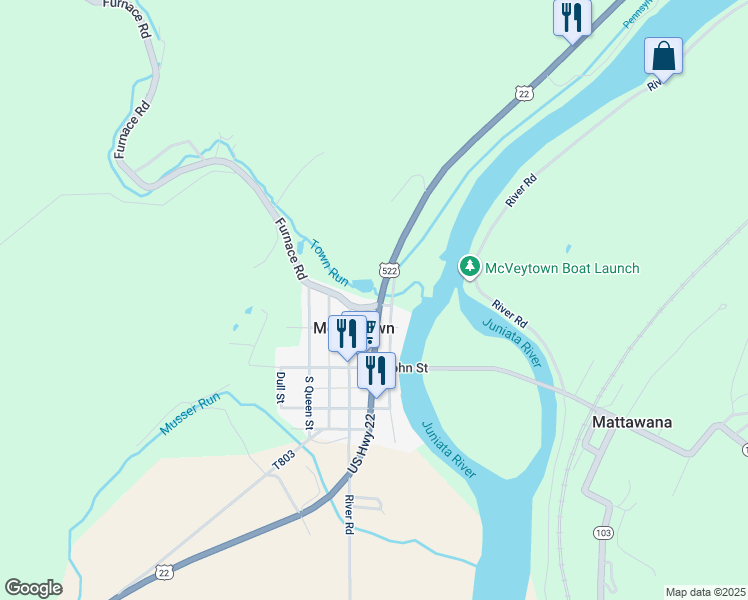 map of restaurants, bars, coffee shops, grocery stores, and more near 9 Furnace Road in McVeytown
