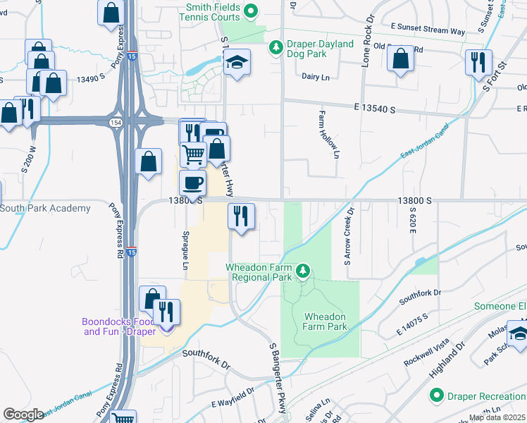 map of restaurants, bars, coffee shops, grocery stores, and more near 248 East 13800 South in Draper