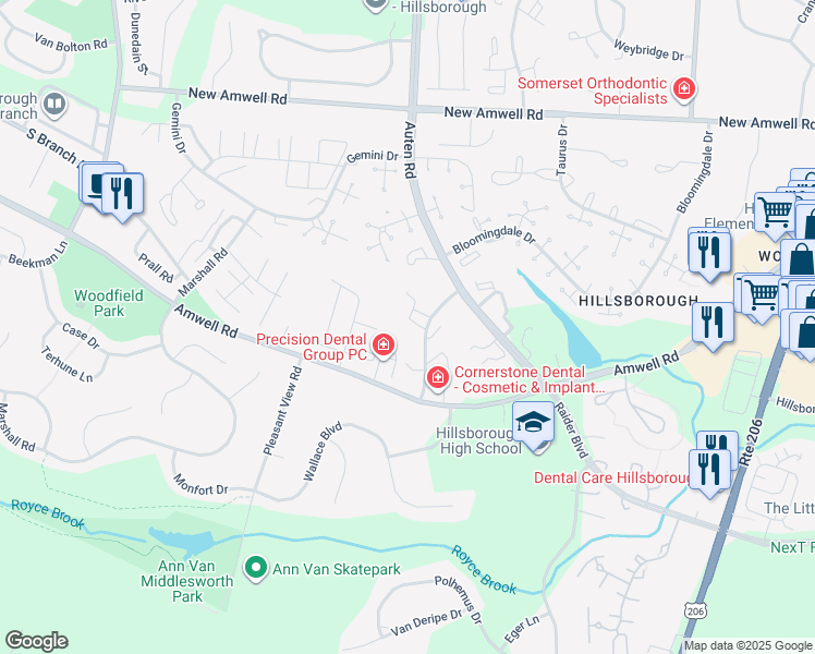 map of restaurants, bars, coffee shops, grocery stores, and more near 910 Renate Drive in Somerset County