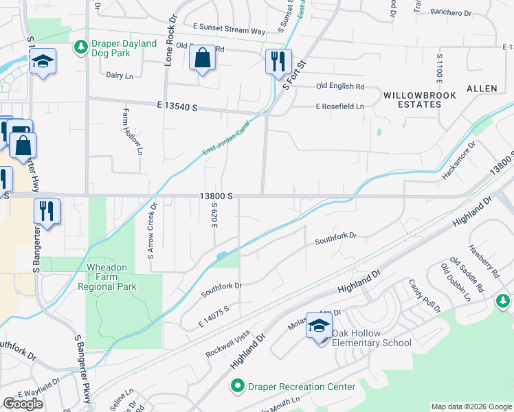 map of restaurants, bars, coffee shops, grocery stores, and more near 691 Osborne Estate Circle in Draper