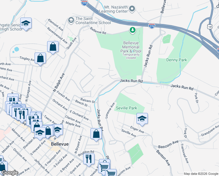 map of restaurants, bars, coffee shops, grocery stores, and more near 427 Jacks Run Road in Pittsburgh