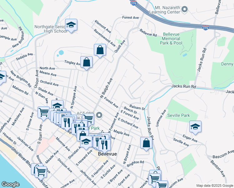 map of restaurants, bars, coffee shops, grocery stores, and more near 188 Dakota Avenue in Pittsburgh