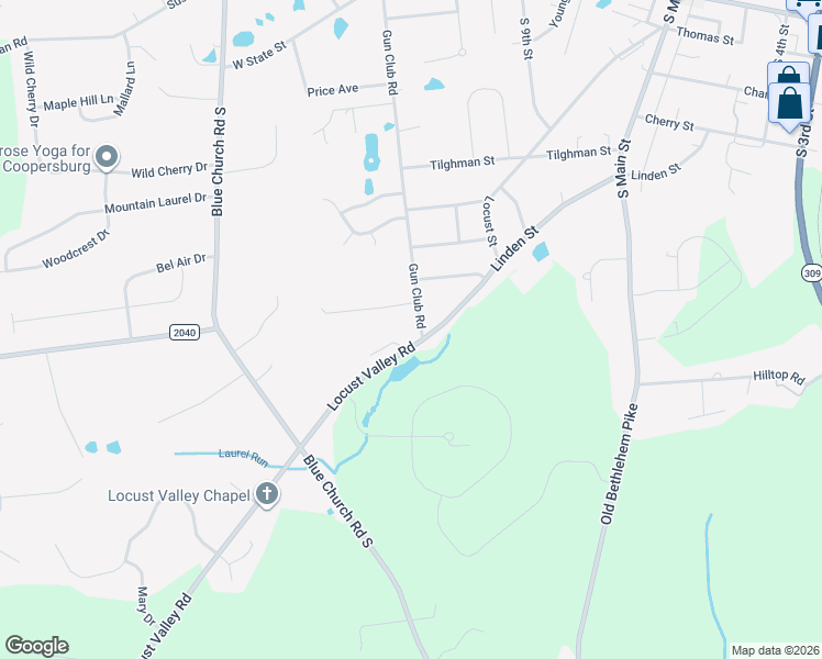 map of restaurants, bars, coffee shops, grocery stores, and more near 5451 Locust Valley Road in Coopersburg