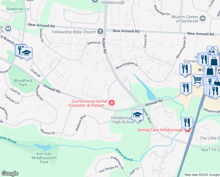 map of restaurants, bars, coffee shops, grocery stores, and more near 798 Eves Drive in Somerset County