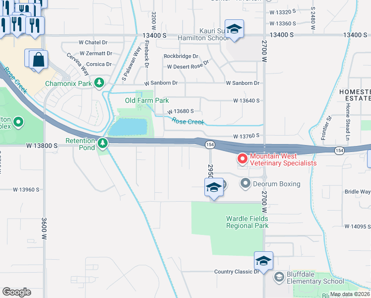 map of restaurants, bars, coffee shops, grocery stores, and more near 3061 West 13800 South in Riverton