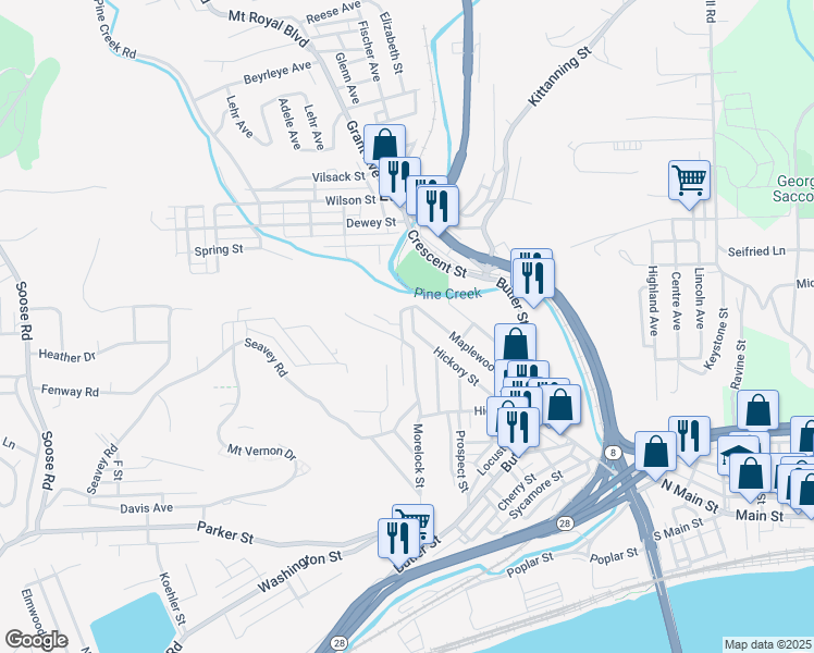 map of restaurants, bars, coffee shops, grocery stores, and more near 164 High Street in Pittsburgh