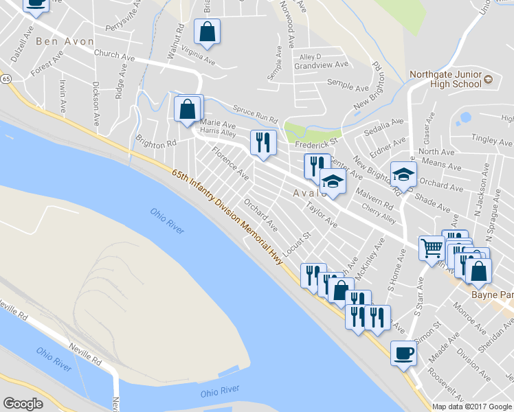 map of restaurants, bars, coffee shops, grocery stores, and more near 520 Orchard Avenue in Avalon