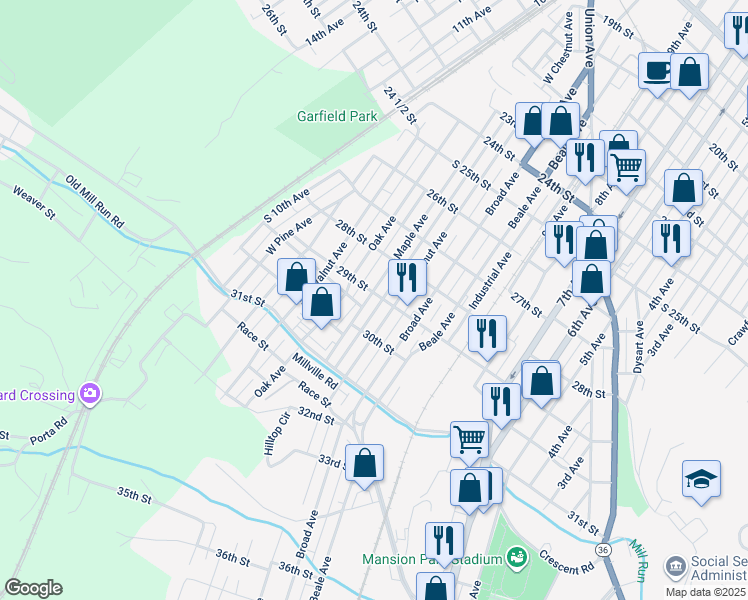 map of restaurants, bars, coffee shops, grocery stores, and more near 2951-2999 Maple Avenue in Altoona