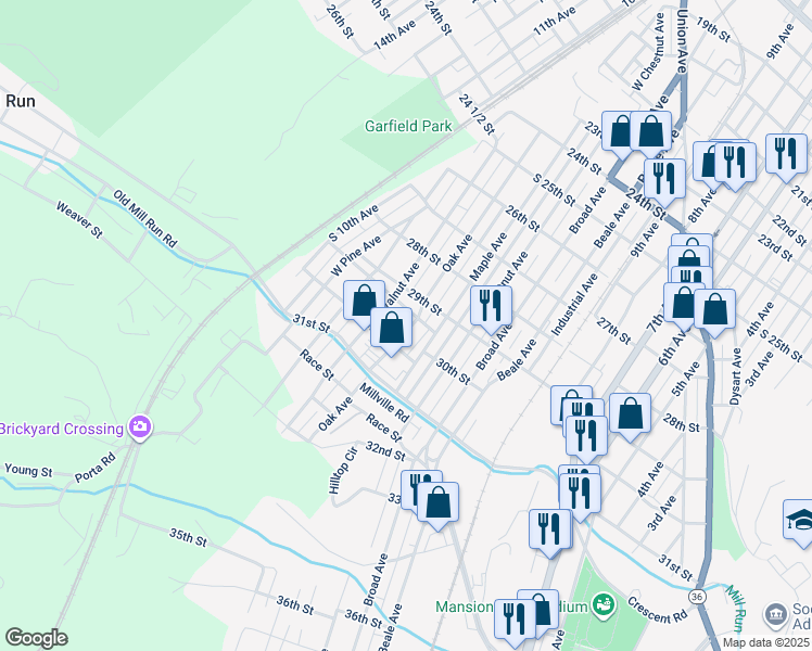 map of restaurants, bars, coffee shops, grocery stores, and more near 2936-38 Oak Ave in Altoona