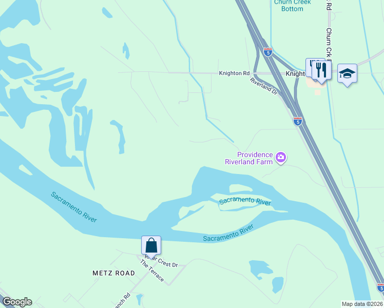map of restaurants, bars, coffee shops, grocery stores, and more near 19355 Clover Road in Redding