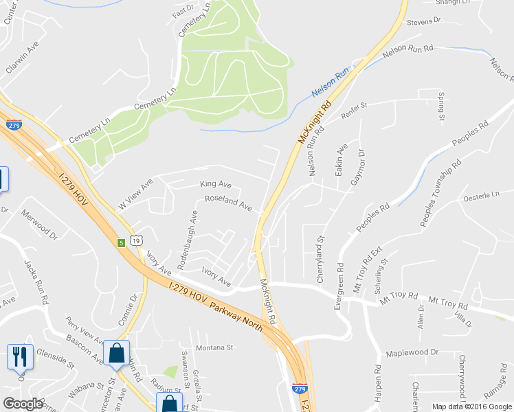 map of restaurants, bars, coffee shops, grocery stores, and more near 635 Roseland Avenue in Pittsburgh