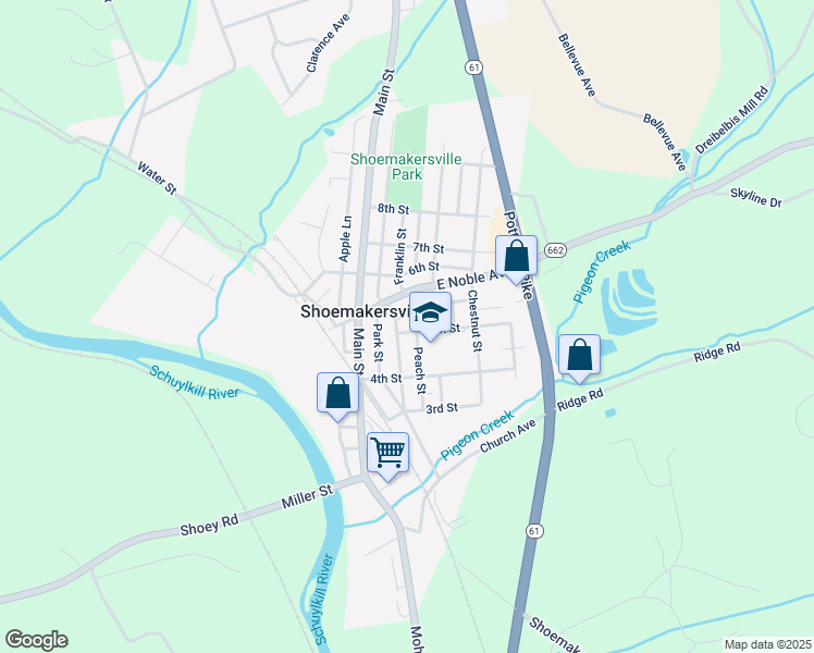map of restaurants, bars, coffee shops, grocery stores, and more near 436 Franklin Street in Shoemakersville