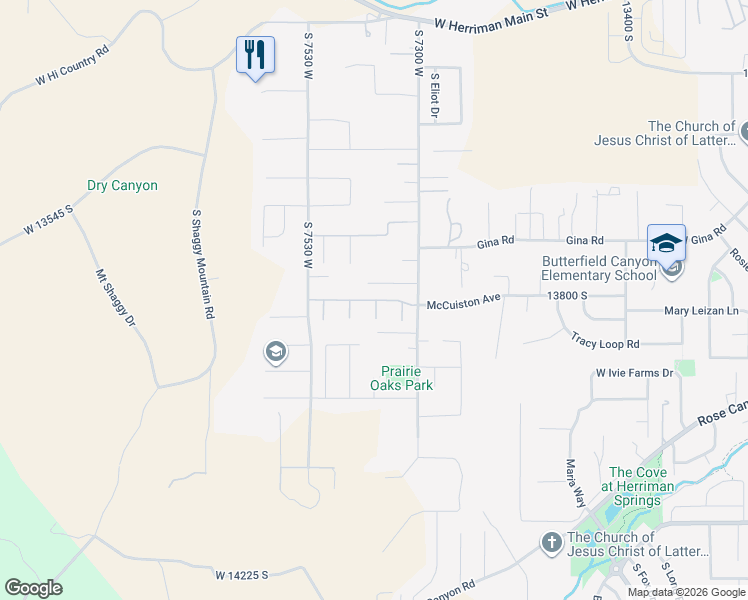 map of restaurants, bars, coffee shops, grocery stores, and more near Arla J. Way in Herriman