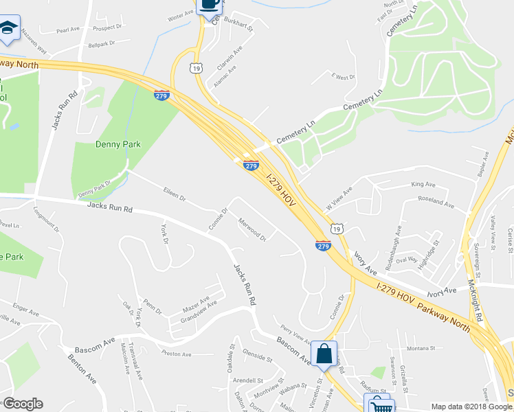 map of restaurants, bars, coffee shops, grocery stores, and more near 133 Connie Drive in Pittsburgh
