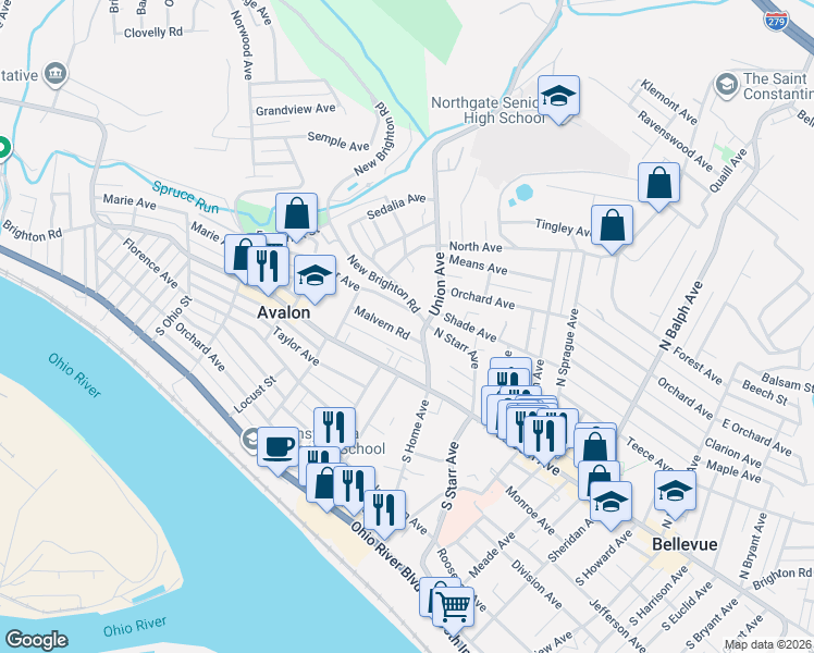 map of restaurants, bars, coffee shops, grocery stores, and more near 924 Malvern Road in Pittsburgh