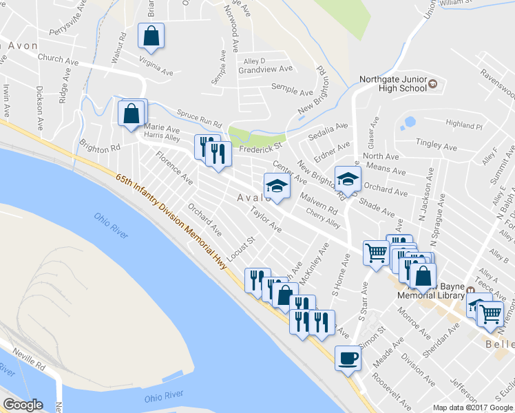 map of restaurants, bars, coffee shops, grocery stores, and more near 731 Taylor Avenue in Pittsburgh