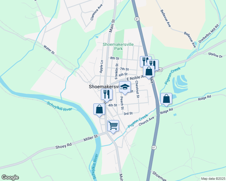 map of restaurants, bars, coffee shops, grocery stores, and more near 436 Franklin Street in Shoemakersville