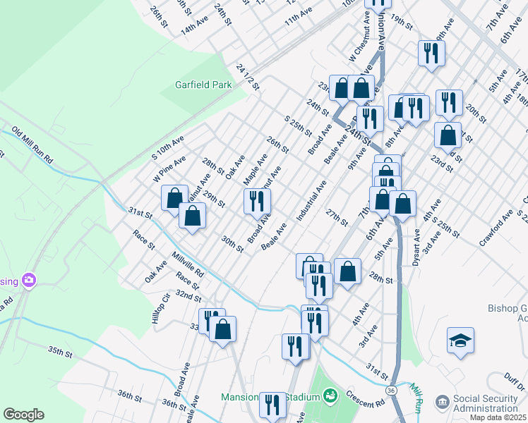 map of restaurants, bars, coffee shops, grocery stores, and more near 2817-19 Broad Avenue in Altoona