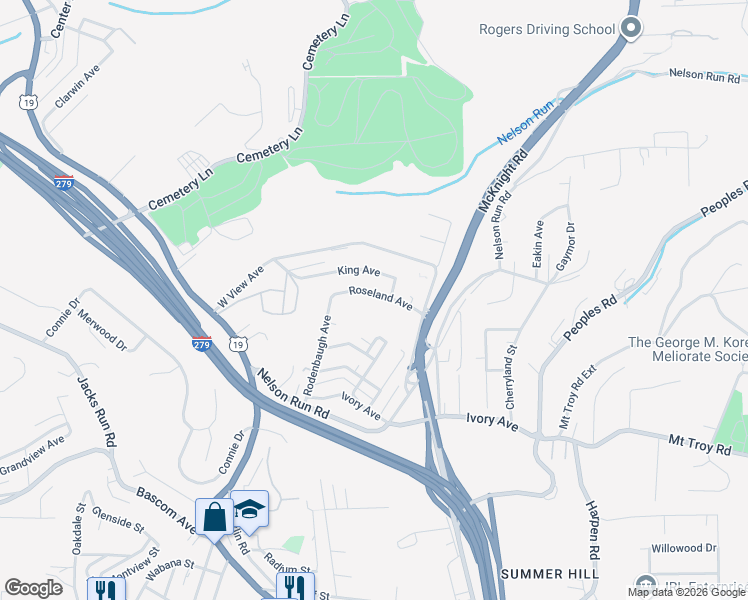 map of restaurants, bars, coffee shops, grocery stores, and more near 570 Roseland Avenue in Pittsburgh