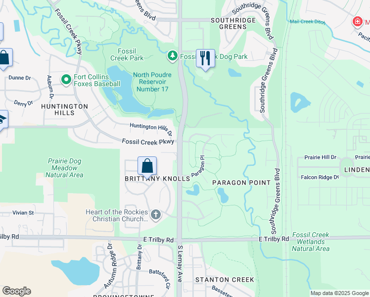 map of restaurants, bars, coffee shops, grocery stores, and more near 6200 Pheasant Court in Fort Collins