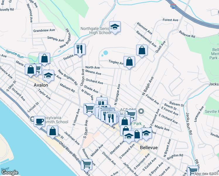 map of restaurants, bars, coffee shops, grocery stores, and more near 650 Shade Avenue in Pittsburgh