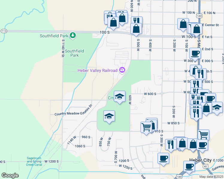 map of restaurants, bars, coffee shops, grocery stores, and more near 730 South 6th West in Heber City