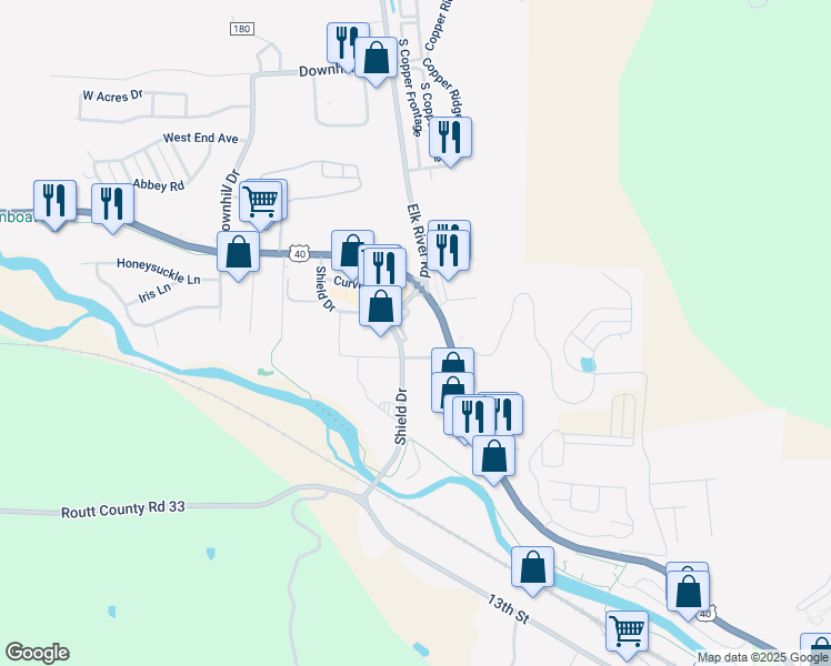 map of restaurants, bars, coffee shops, grocery stores, and more near 1901 Curve Plaza in Steamboat Springs