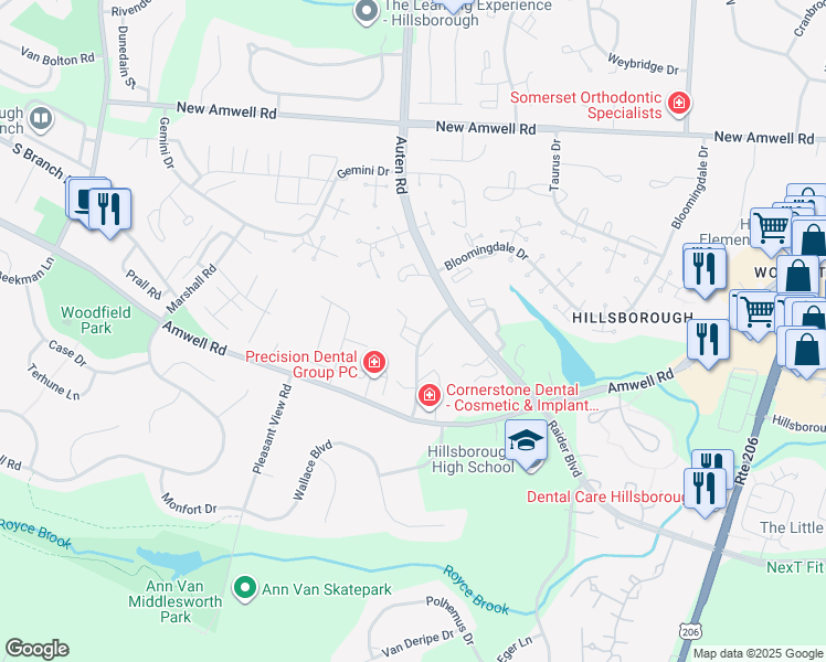 map of restaurants, bars, coffee shops, grocery stores, and more near 910 Renate Drive in Somerset County
