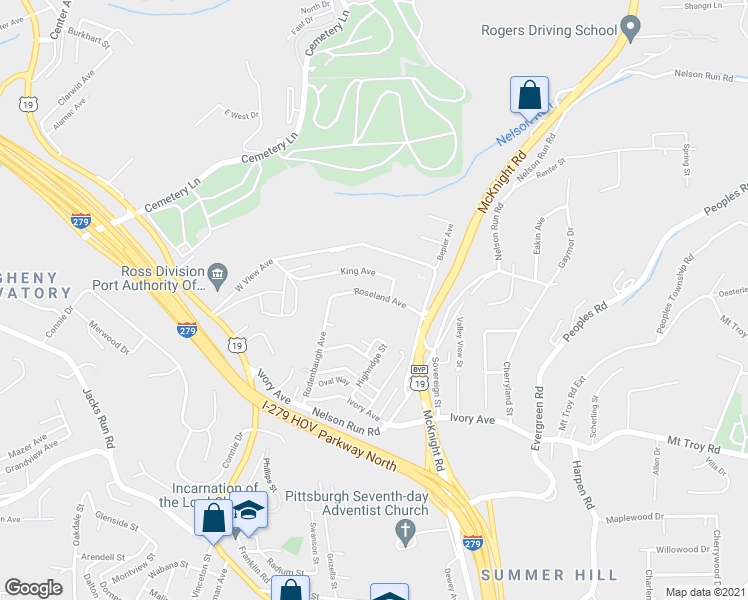 map of restaurants, bars, coffee shops, grocery stores, and more near 570 Roseland Avenue in Pittsburgh