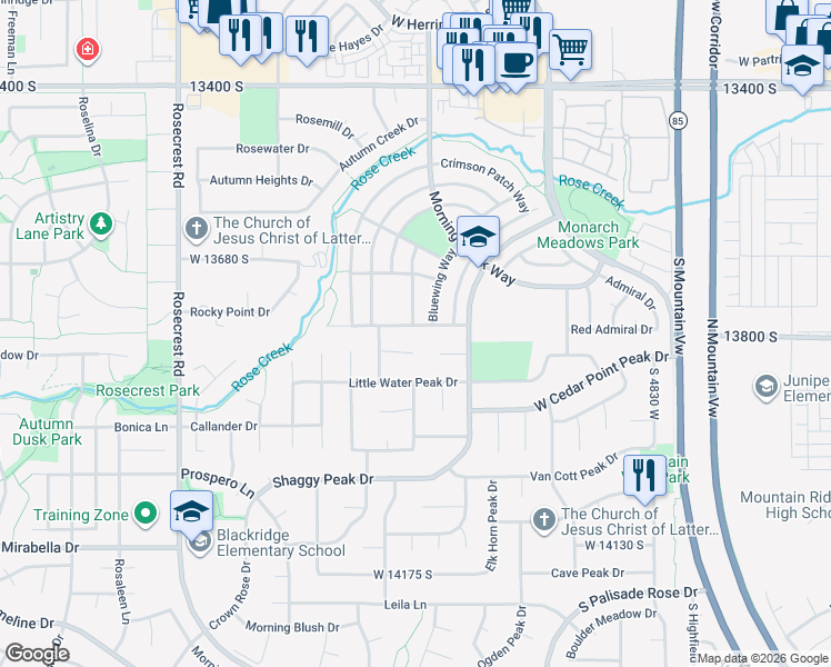 map of restaurants, bars, coffee shops, grocery stores, and more near 5237 Freeman Peak Circle in Herriman