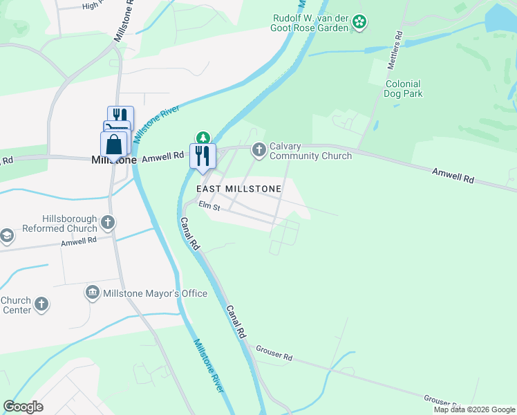 map of restaurants, bars, coffee shops, grocery stores, and more near 48 Elm Street in Franklin Township