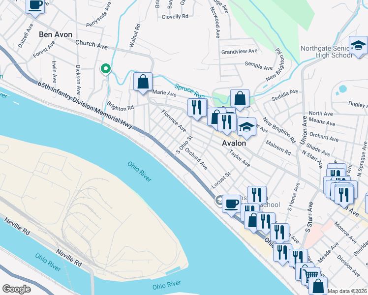 map of restaurants, bars, coffee shops, grocery stores, and more near 520 Orchard Avenue in Avalon