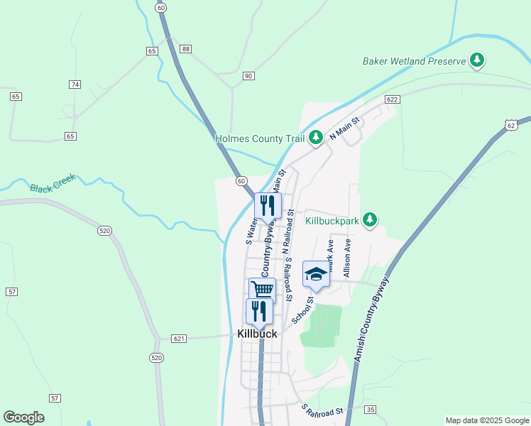 map of restaurants, bars, coffee shops, grocery stores, and more near 675 North Main Street in Killbuck