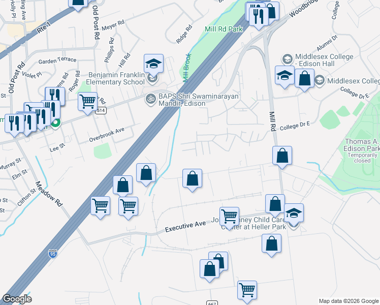 map of restaurants, bars, coffee shops, grocery stores, and more near 450 College Drive in Edison