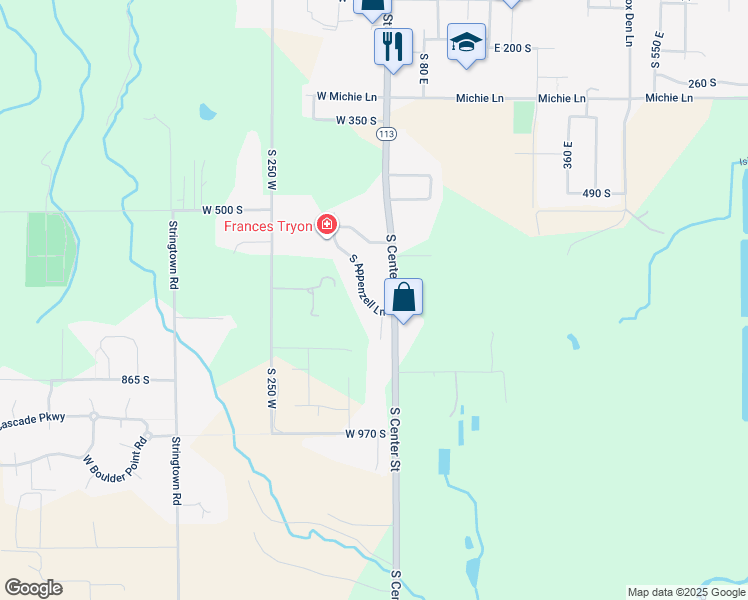 map of restaurants, bars, coffee shops, grocery stores, and more near 693 South Appenzell Lane in Midway