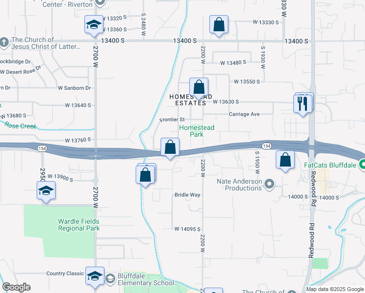 map of restaurants, bars, coffee shops, grocery stores, and more near 13804 2200 West in Bluffdale