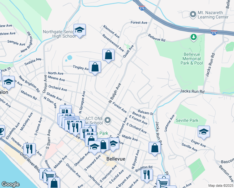 map of restaurants, bars, coffee shops, grocery stores, and more near 170 Deer Lane in Pittsburgh