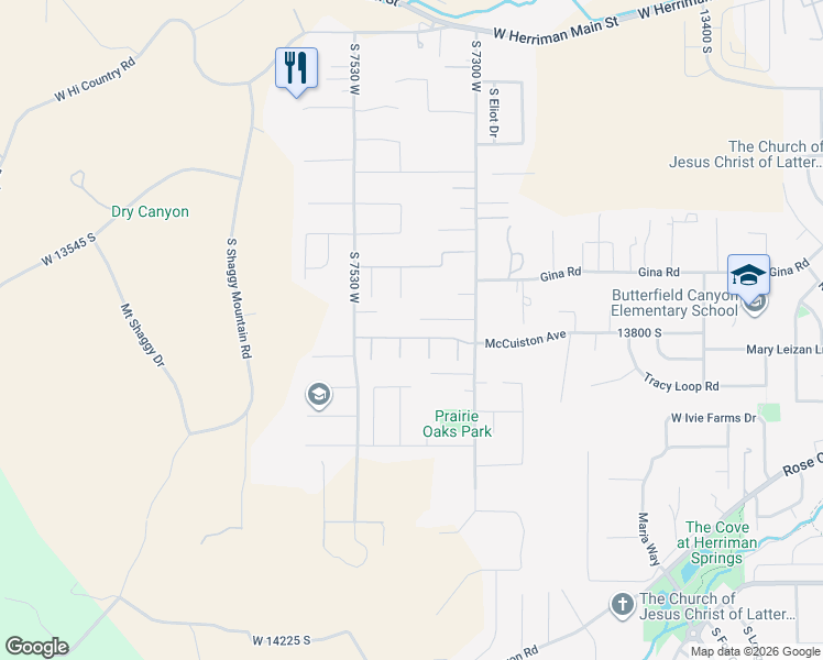 map of restaurants, bars, coffee shops, grocery stores, and more near 7422 Arla J. Way in Herriman