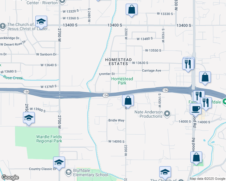 map of restaurants, bars, coffee shops, grocery stores, and more near 13804 2200 West in Bluffdale