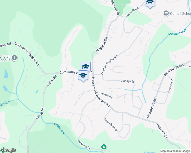 map of restaurants, bars, coffee shops, grocery stores, and more near 1711 Hassam Road in Coraopolis