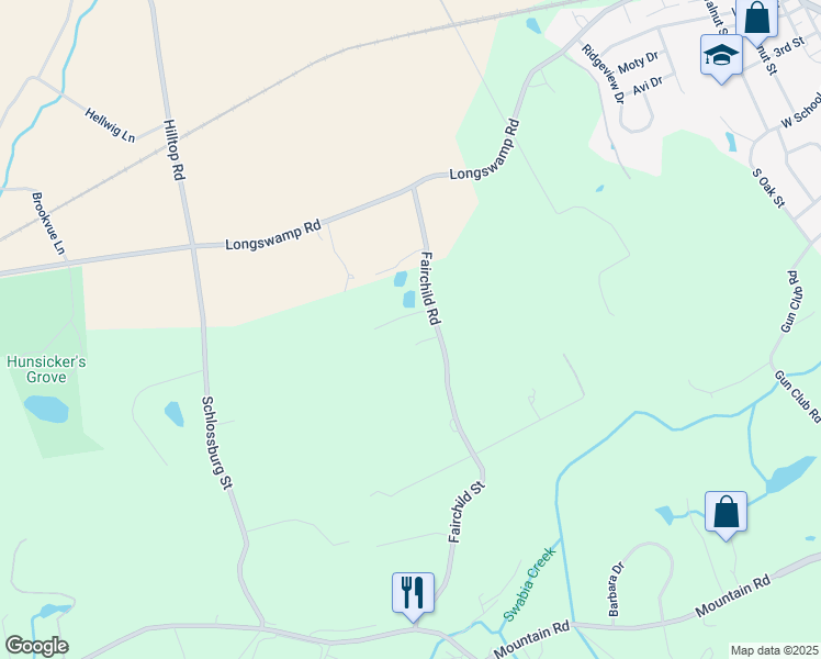 map of restaurants, bars, coffee shops, grocery stores, and more near 3434 Fairchild Street in Alburtis
