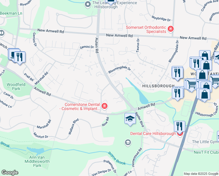 map of restaurants, bars, coffee shops, grocery stores, and more near 776 Eves Drive in Hillsborough Township