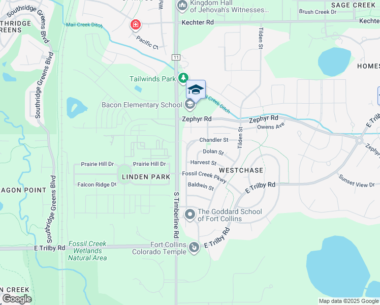 map of restaurants, bars, coffee shops, grocery stores, and more near 2151 Chandler Street in Fort Collins