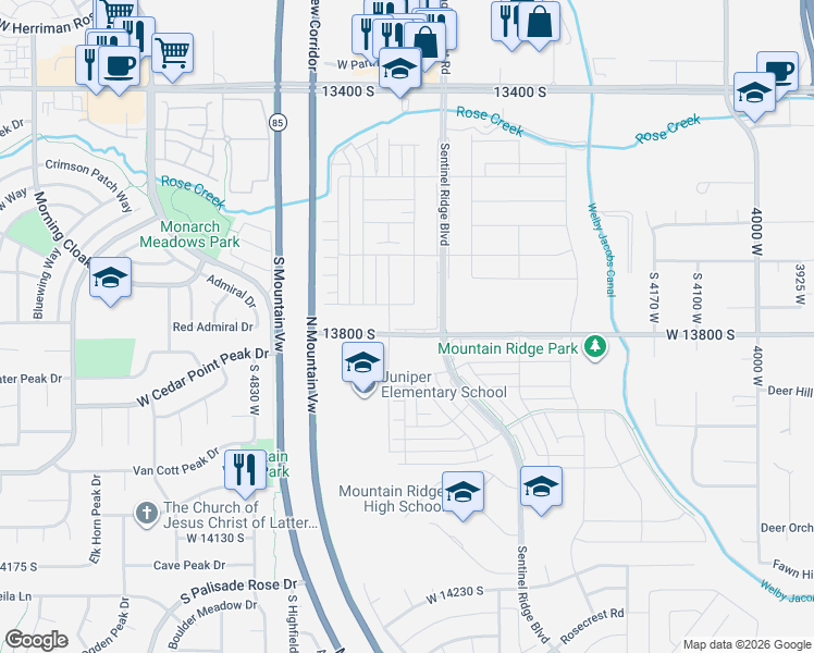 map of restaurants, bars, coffee shops, grocery stores, and more near in Riverton